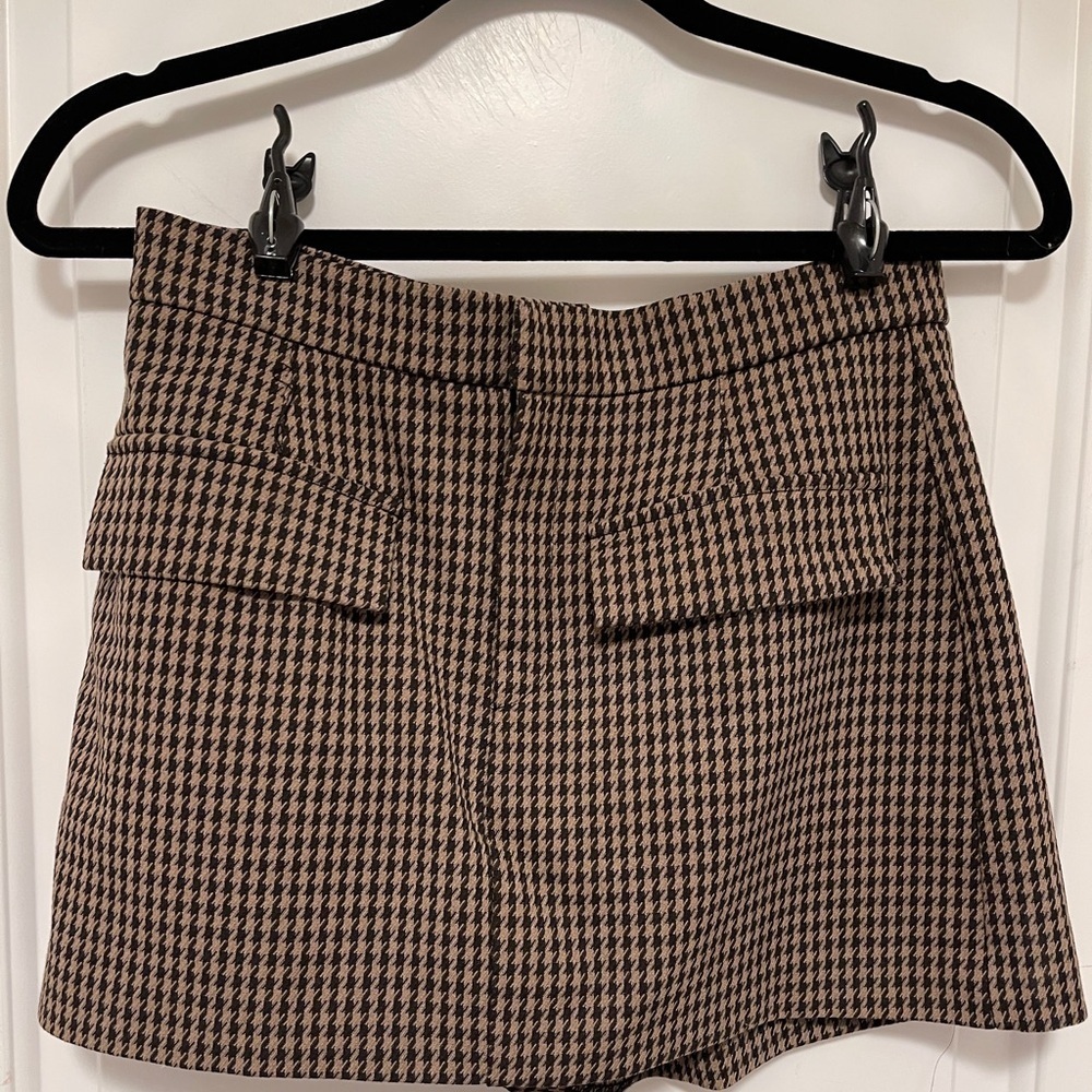 Zara Brown Houndstooth High Waist Tailored Skort Preppy Chic Academia Medium